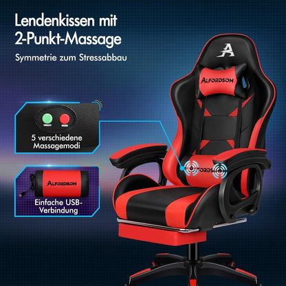 Ergonomischer Bürostuhl mit Massage-Lendenkissen, Rot