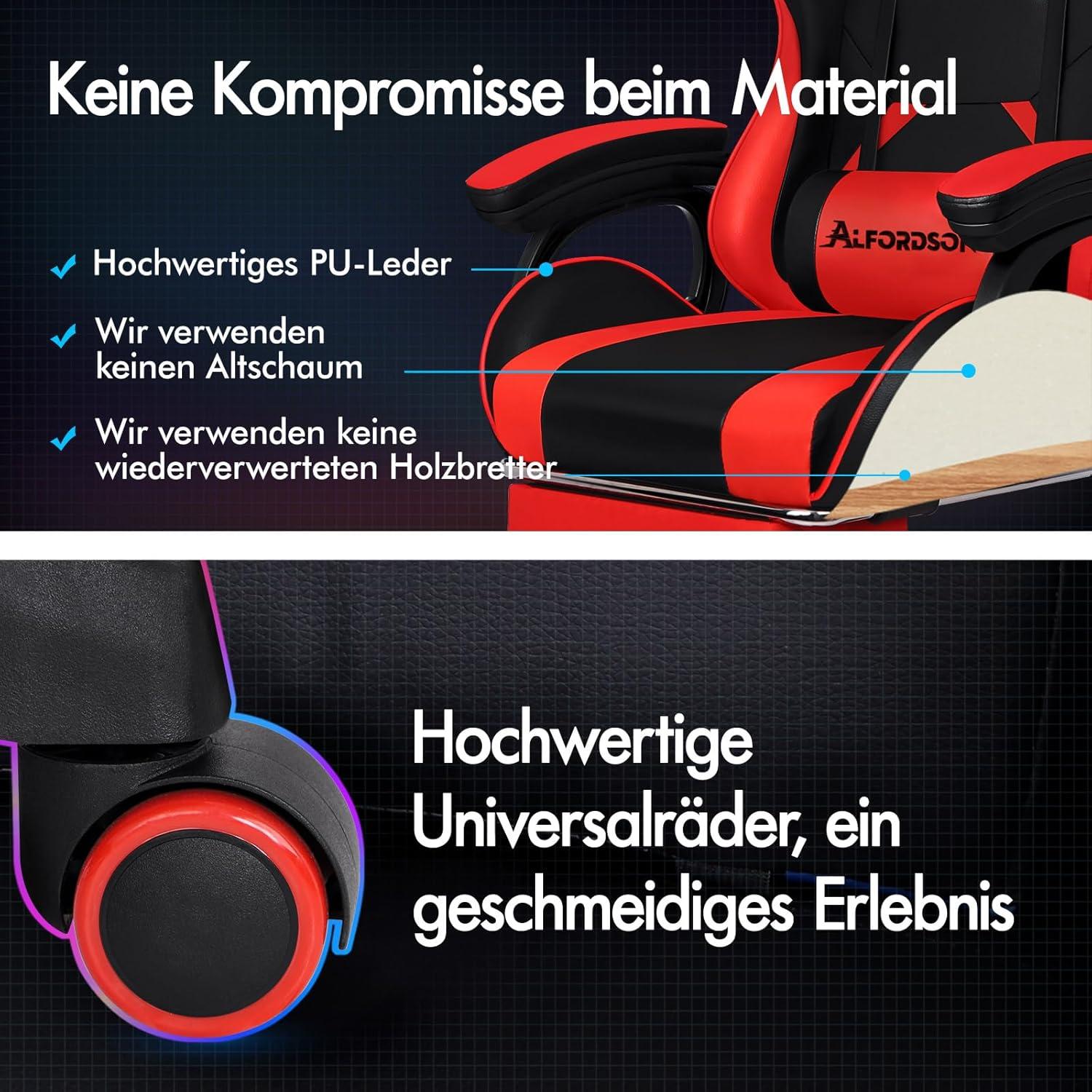 Bürostuhl Massage-Lendenkissen ergonomisch Rückenlehne höhenverstellbar Rot