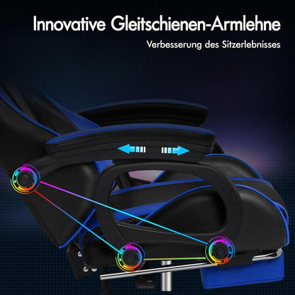 Ergonomischer Bürostuhl mit Massage-Lendenkissen höhenverstellbar Blau