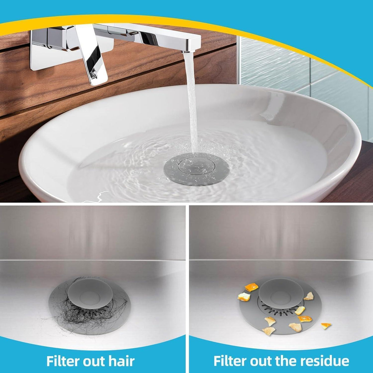 Silikon Abflussstopfen Universal 2er Set Grau – Waschbeckenstöpsel mit Sieb