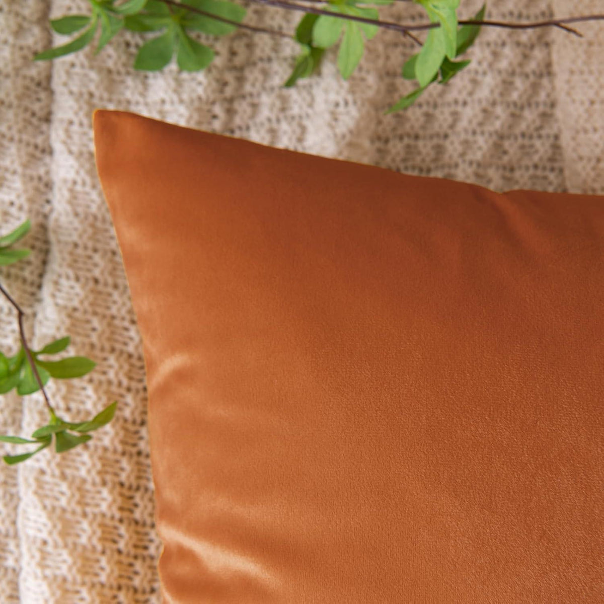Samt Kissenbezug Orange Herbst Dekokissen 40x40cm Set 2er
