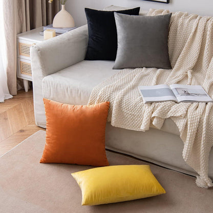 Samt Kissenbezug orange 40x40cm 2er Set Schlafzimmer Sofa Home Dekor