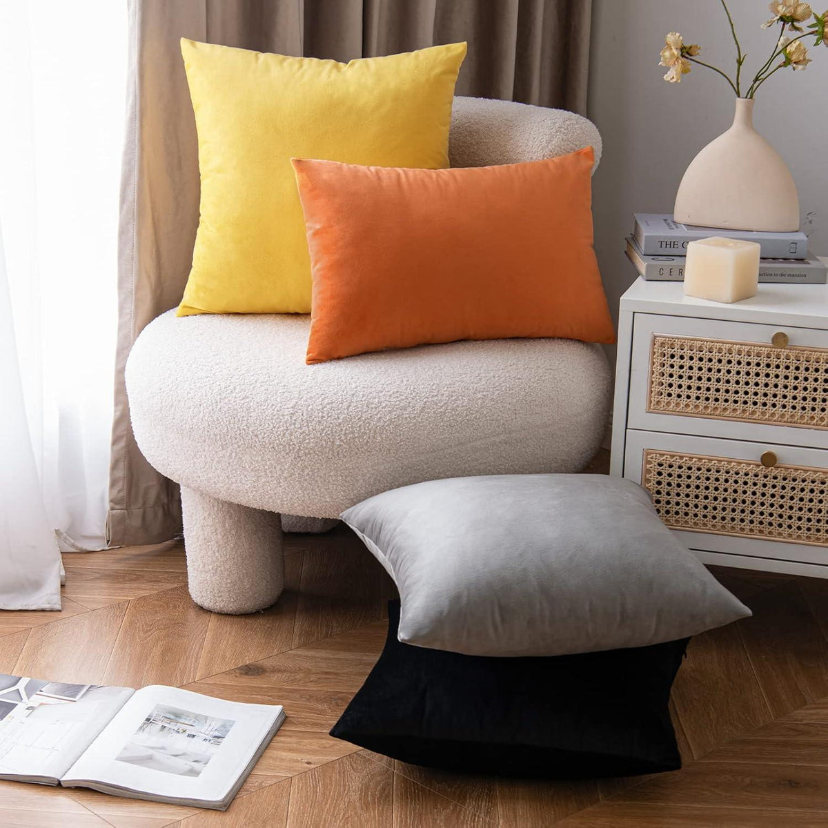 Samt Kissenbezug Orange Herbst Deko 40x40cm 2er Set