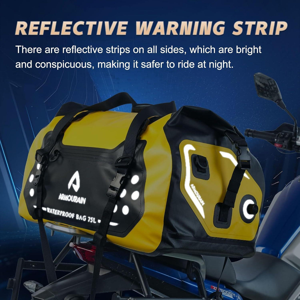 Motorrad Trockentasche 75L Wasserdicht, Gelb
