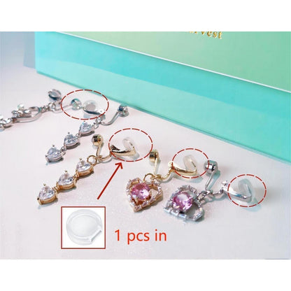 Fake Bauchnabelpiercing Set Silber CZ Herz Kristall