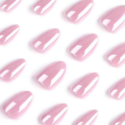24 Stück Pink Chrome Kurze Nägel Aufkleben Oval Mittel