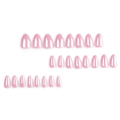24 Stück Pink Chrome Kurze Nägel Aufkleben Oval Mittel