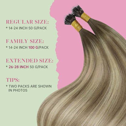 Echthaar Nanoring Extensions Balayage Braun Blond 50cm