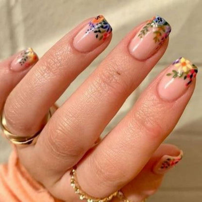 24 Stück Blumen Nägel Aufkleben Acryl Feel Nageldesign Press on Nails