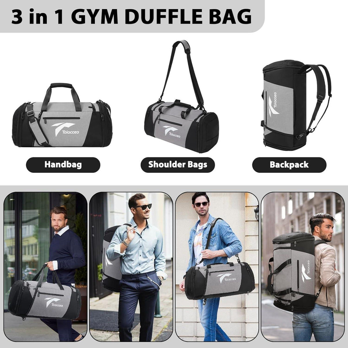 Erweiterbare Reisetasche 72L Weekender mit Schuhfach Grau 80x30x30cm