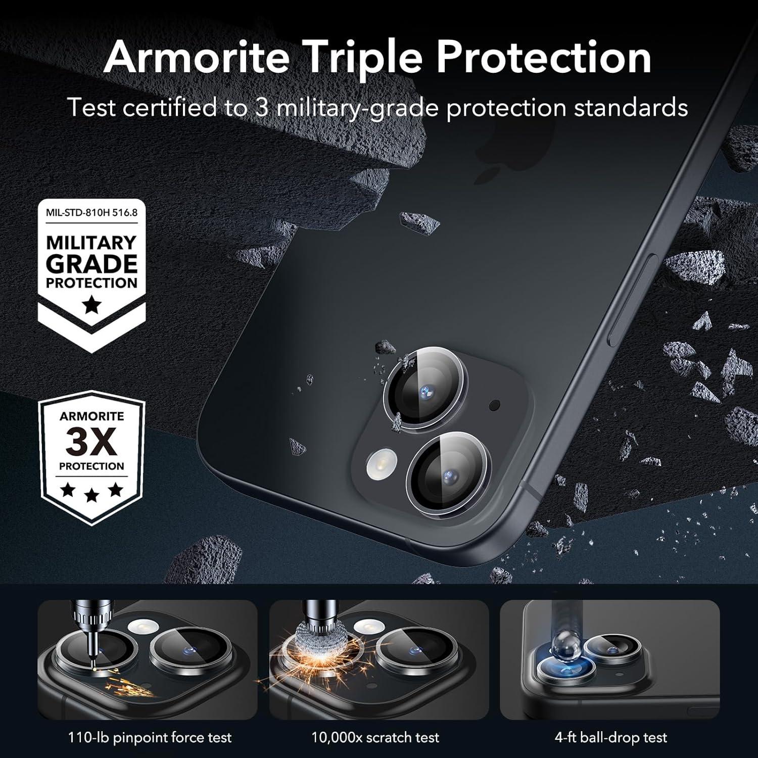 ESR Kamera Schutzfolien für iPhone 15/14 Plus, gehärtetes Glas mit