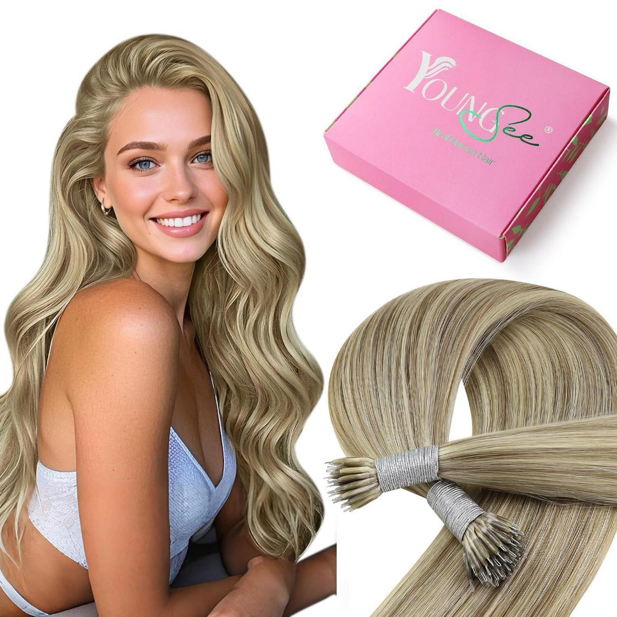 Echthaar Nanoring Extensions Hellbraun 60cm – 50g