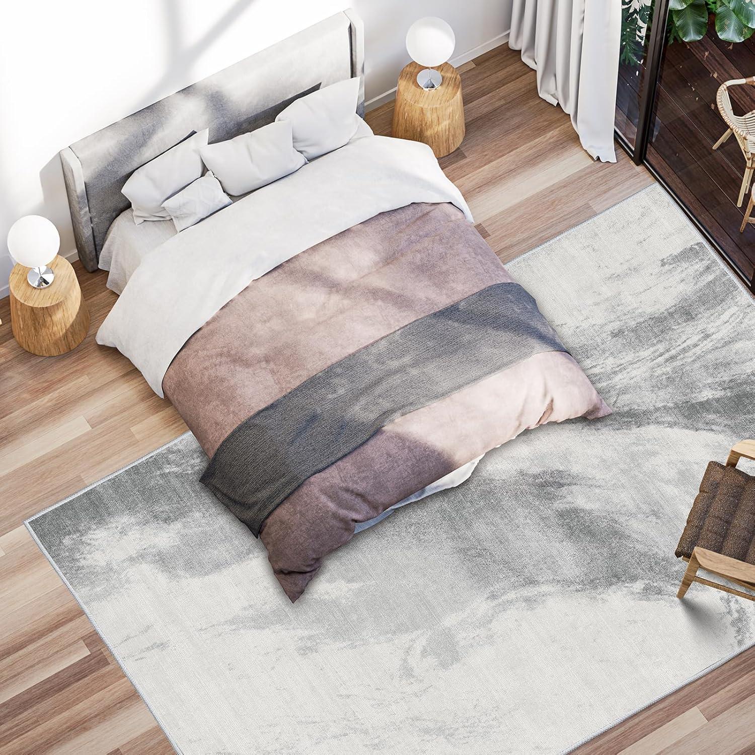 Teppich Wohnzimmer Kurzflor Moderner Flauschiger Groß 240x340 Hellgrau