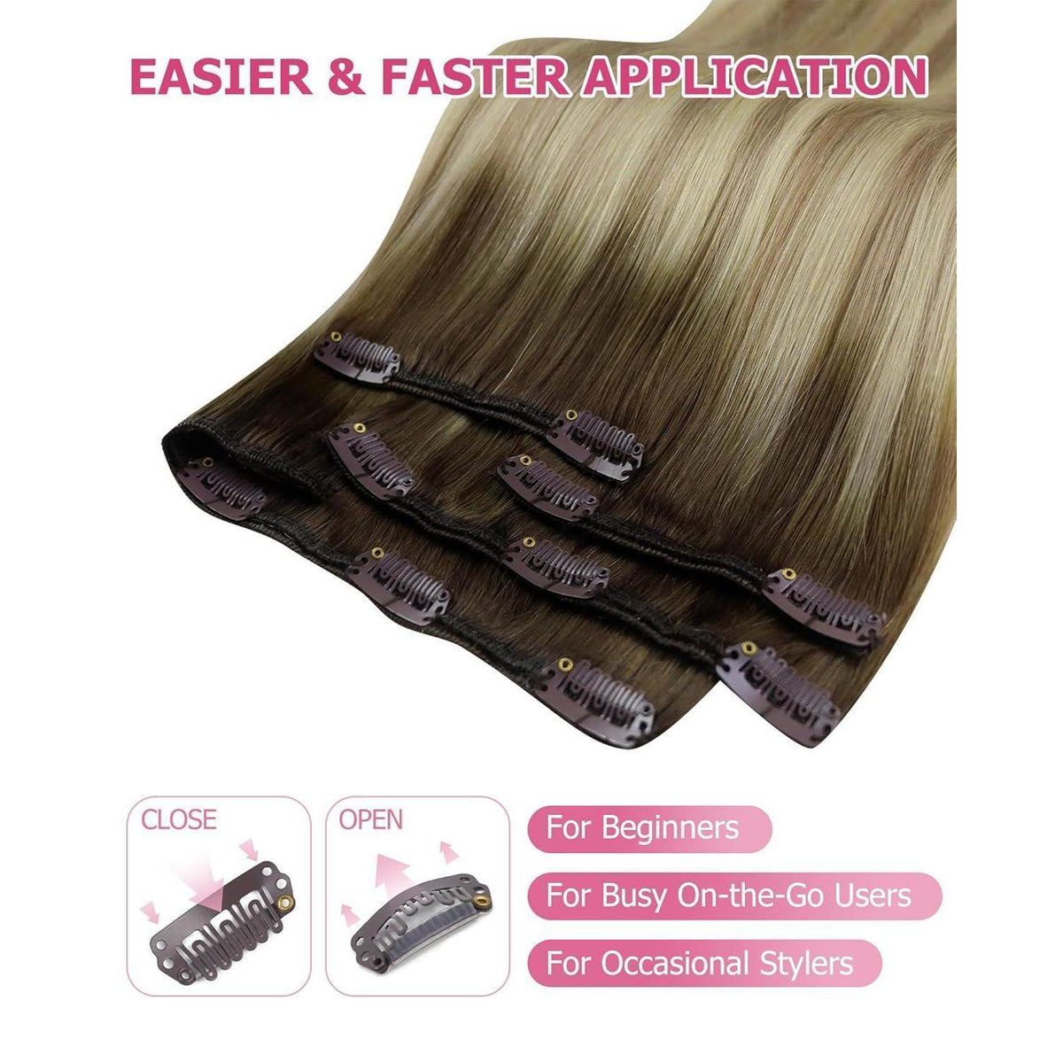 Echthaar Clip-in Extensions Braun Balayage 30cm 80g