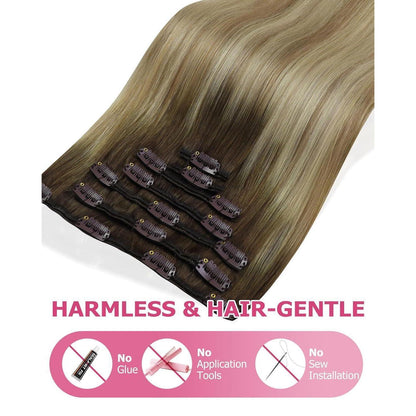 Echthaar Clip-in Extensions Braun Balayage 30cm 80g