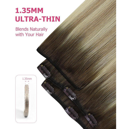 Echthaar Clip-in Extensions Braun Balayage 30cm 80g