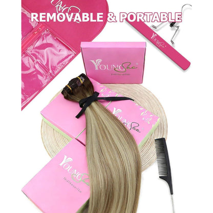 Echthaar Clip-in Extensions Braun Balayage 30cm 80g