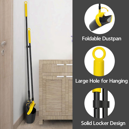 Besen und Kehrschaufel Set Langstielig 138cm 180 Grad drehbar Schwarz