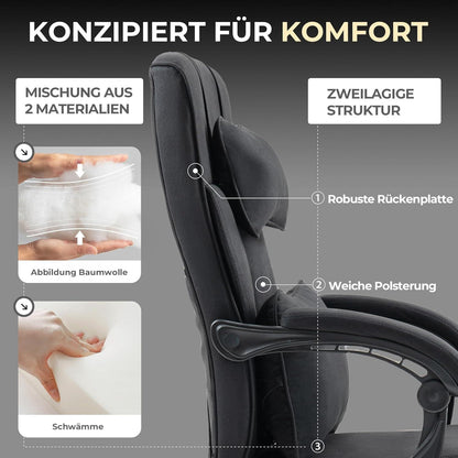 Ergonomischer Chefsessel Bürostuhl mit Fußstütze, Schwarz