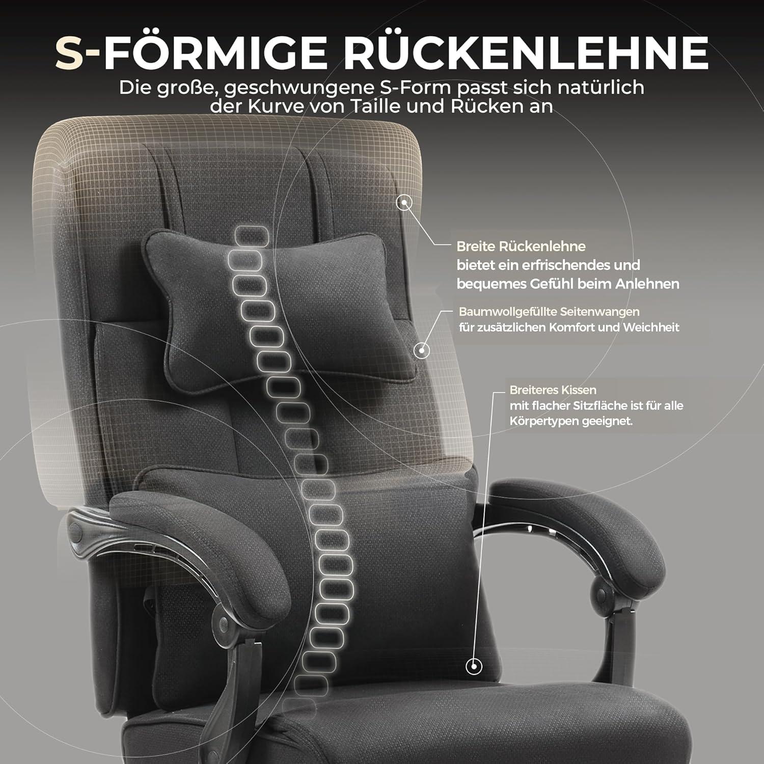 Ergonomischer Chefsessel Bürostuhl mit Fußstütze Schwarz