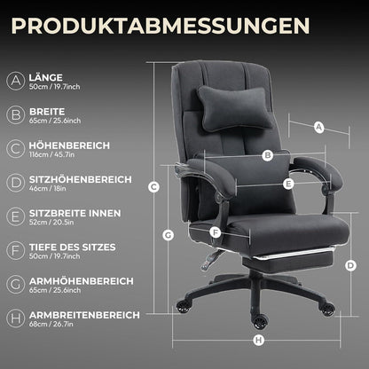 Dowinx Chefsessel Bürostuhl Ergonomisch mit Fußstütze und Lendenwirbelstütze