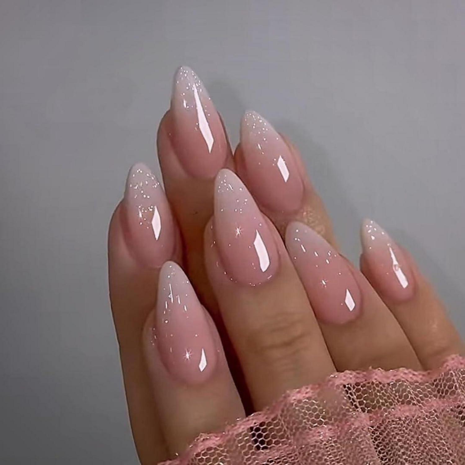 24 Stück Gradient Pink Nägel Zum Aufkleben Mittellang OvalGLOSSY