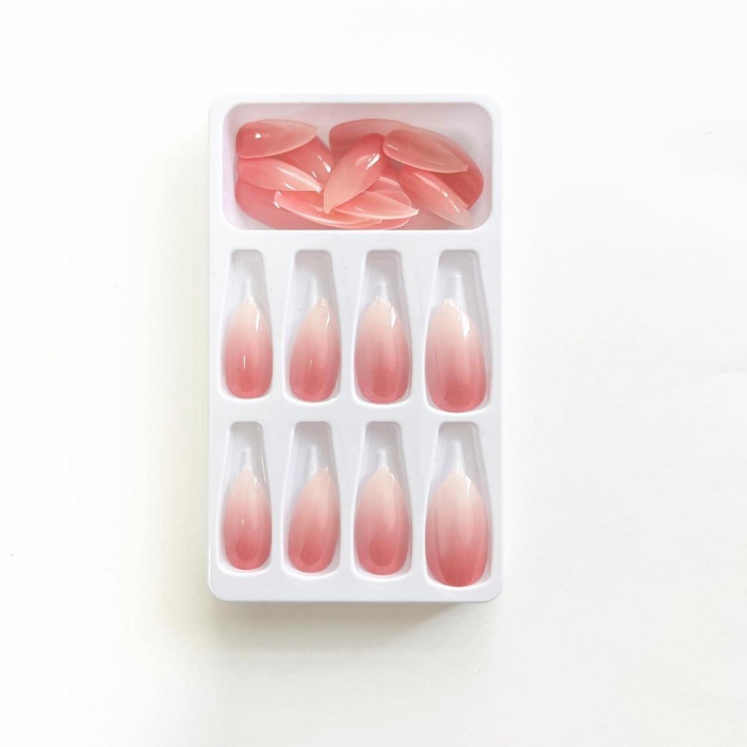 24x Rosa Gradient Kurz Nägel Aufkleben Oval Mandelkünstliche Fingernägel