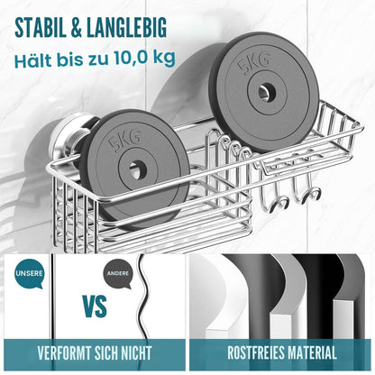 Duschablage ohne Bohren | Rostfreier Edelstahl | Starker Saugnapf