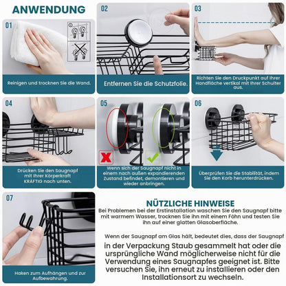 Duschablage ohne Bohren | Rostfreier Edelstahl | Starker Saugnapf