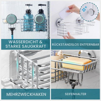Duschablage ohne Bohren | Rostfreier Edelstahl | Starker Saugnapf