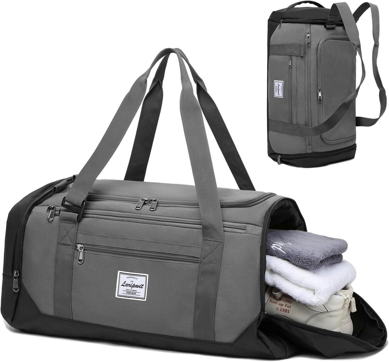 Sporttasche Herren 40L Rucksack Reisetasche Schuhfach Nassfach Grau