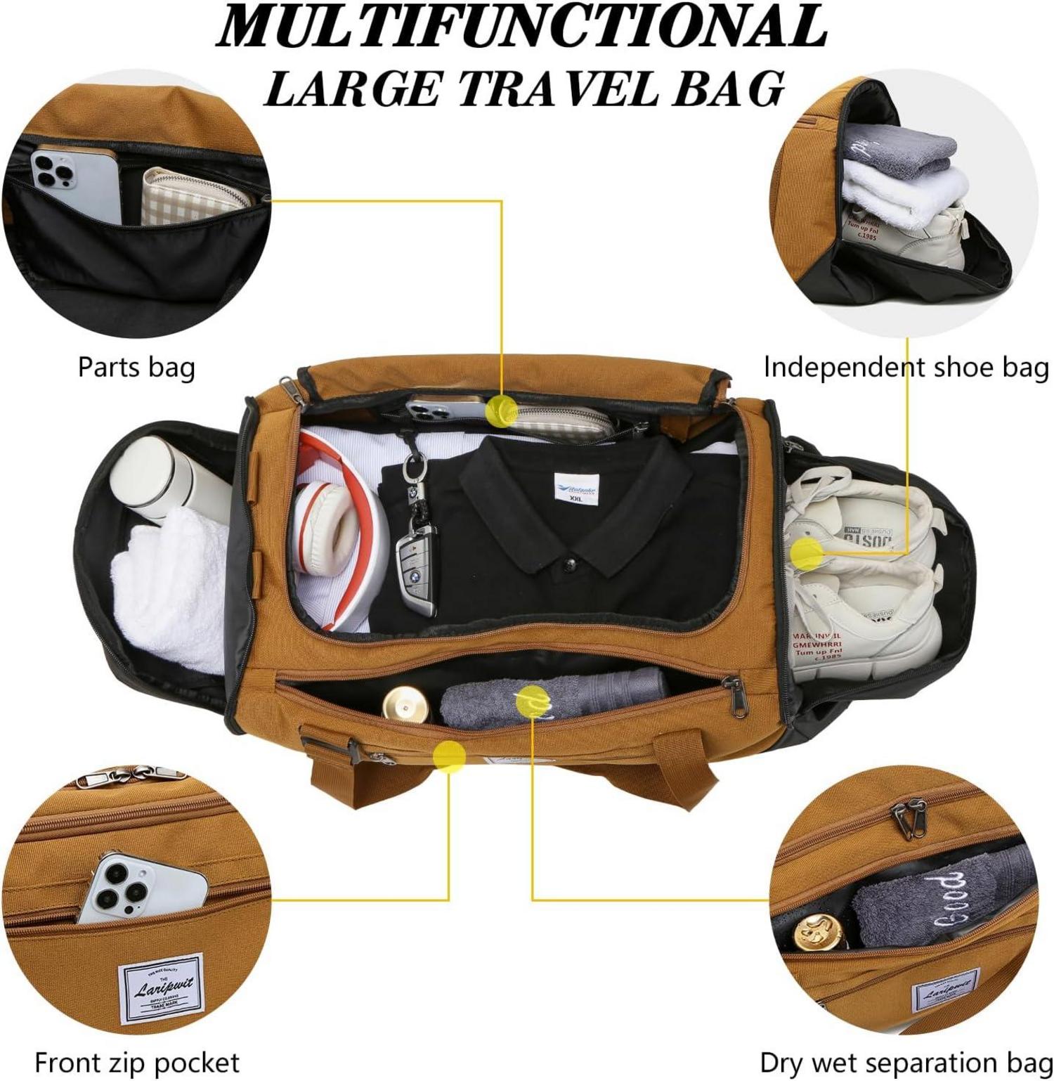 Laripwit Sporttasche 40L Herren Rucksack Reisetasche mit Schuhfach Nassfach Braun