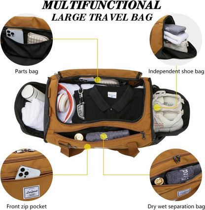Laripwit Sporttasche 40L Herren Rucksack Reisetasche mit Schuhfach Nassfach Braun