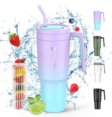 Thermobecher mit Strohhalm und Griff 40oz lila-blau