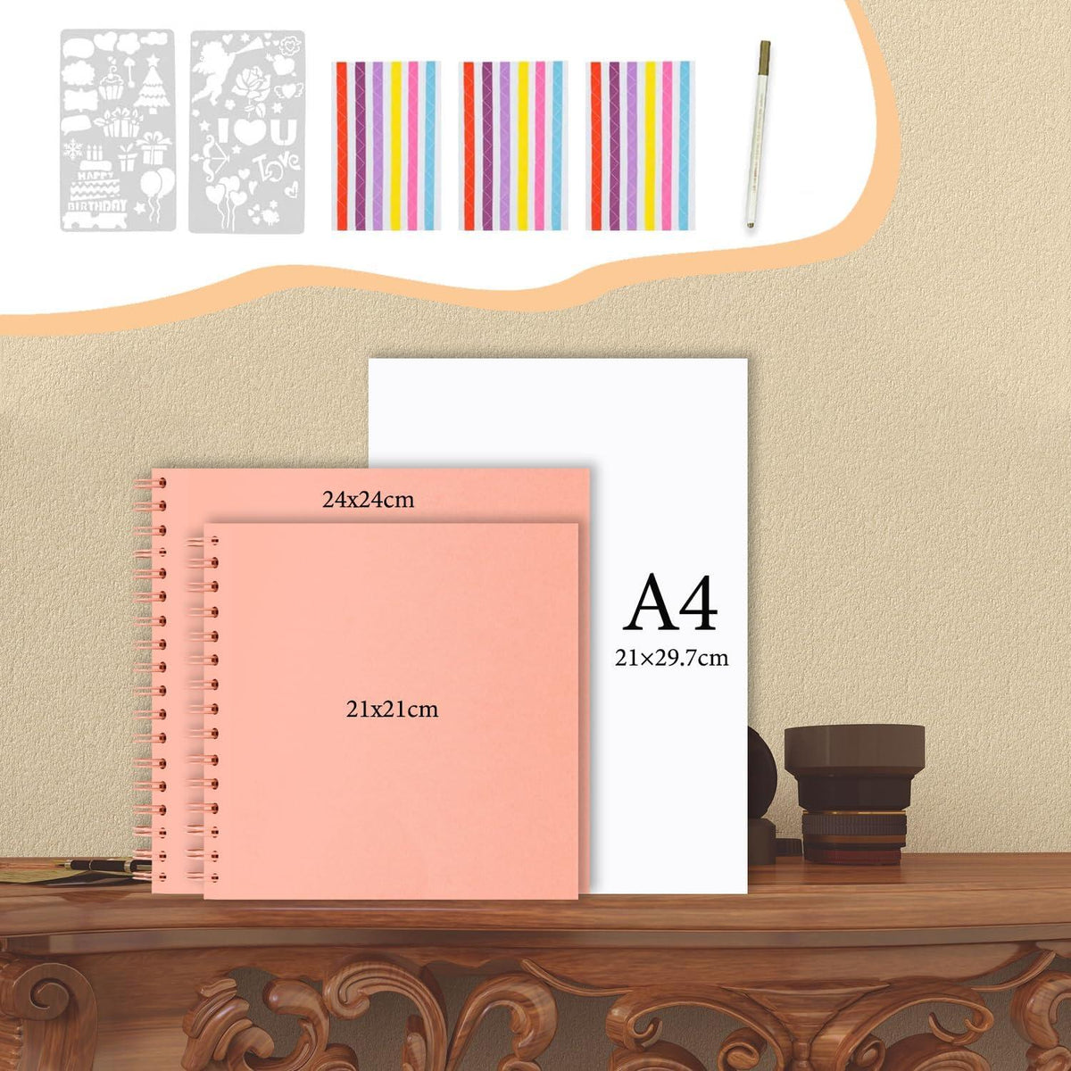 JAECU Fotoalbum DIY Spiralalbum 24x24cm Scrapbook Hochzeit Geburtstag Rosa
