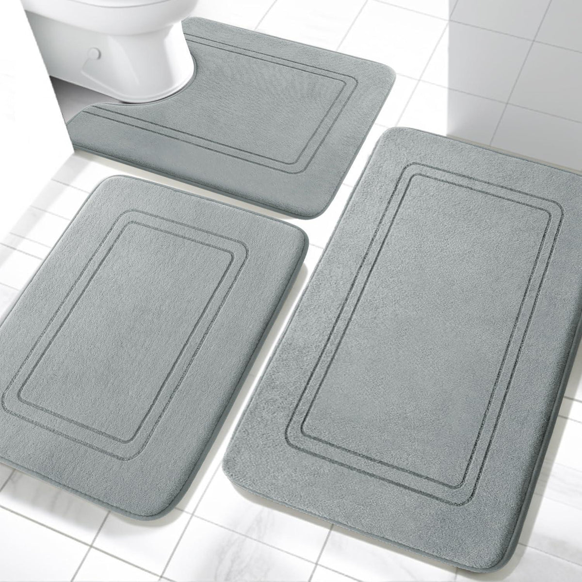 3-teiliges Badezimmerteppich Set Grau – Weiche Memory Foam Matten