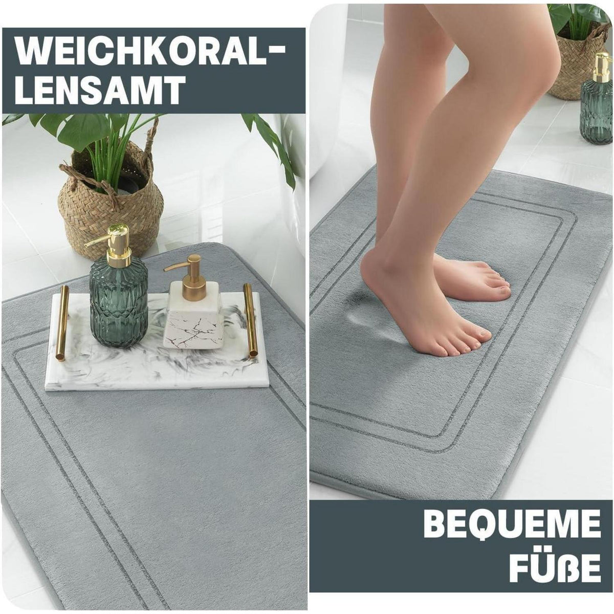 3-teiliges Badezimmerteppich Set Grau – Weiche Memory Foam Matten