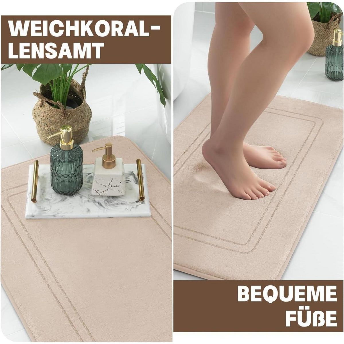 5-teiliges Badezimmerteppich Set Beige – Weiche Memory Foam