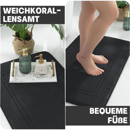 5-teiliges Badezimmerteppich Set Schwarz – Weiche Memory-Schaum Badematten