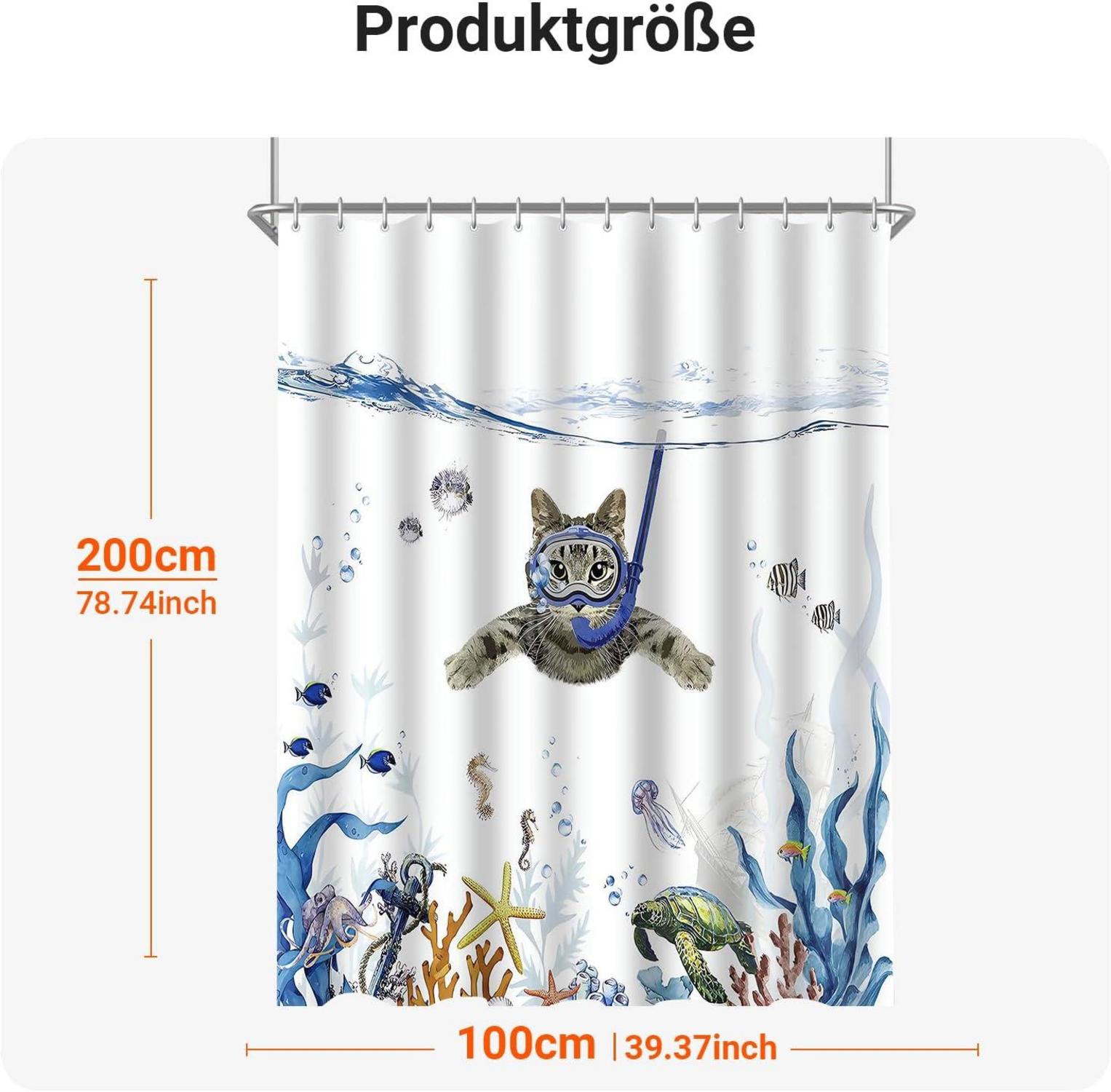 Duschvorhang Katzenschwimme 100x200cm Antischimmel Polyester Textil 6