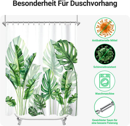 Duschvorhang Grün Blätter 100x200cm Antischimmel Wasserabweisend