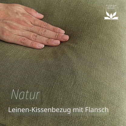 Olivgrüne Leinen Kissenbezüge 40x40 cm - Boho Deko Set 2er