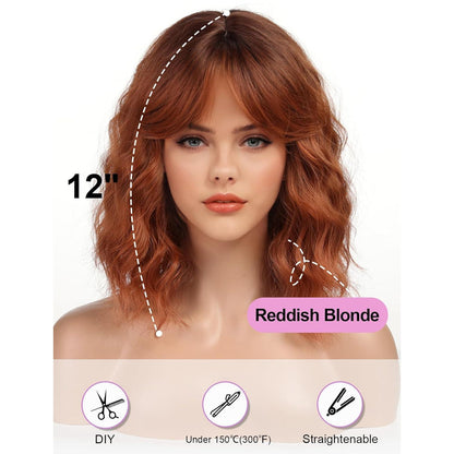 Bob Lockenperücke rotblond – Synthetisch & Fransen