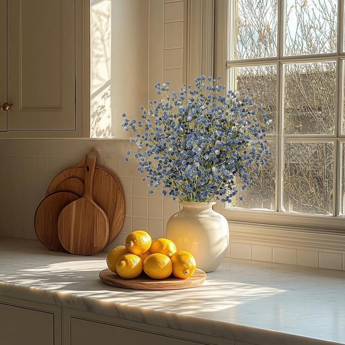 10x Künstliches Schleierkraut Blau - Deko Blumenstrauß 60cm