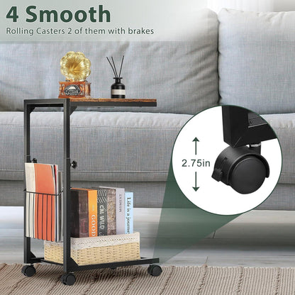 Beistelltisch C Form Kaffeetisch Couchtisch mit Rollen