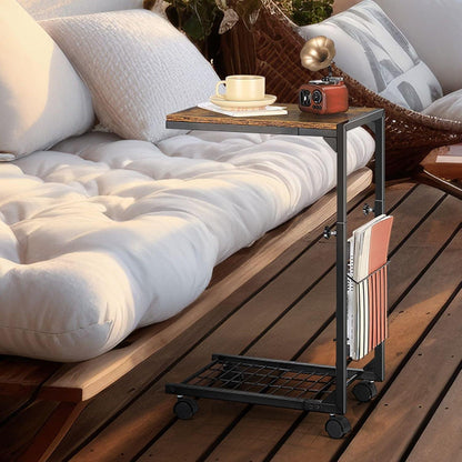 Beistelltisch C-Form Kaffeetisch Couchtisch mit Rollen höhenverstellbar Holz Metall