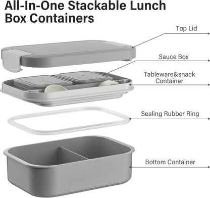 LEIKEEGO Lunchbox 1900ml Bento Box Auslaufsicher Erwachsene Büro Schule Grau