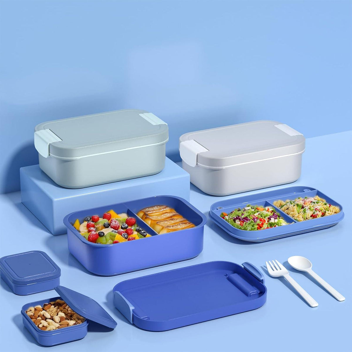 LEIKEEGO Lunchbox 1900ml Bento Box Auslaufsicher Erwachsene Büro Schul Blau