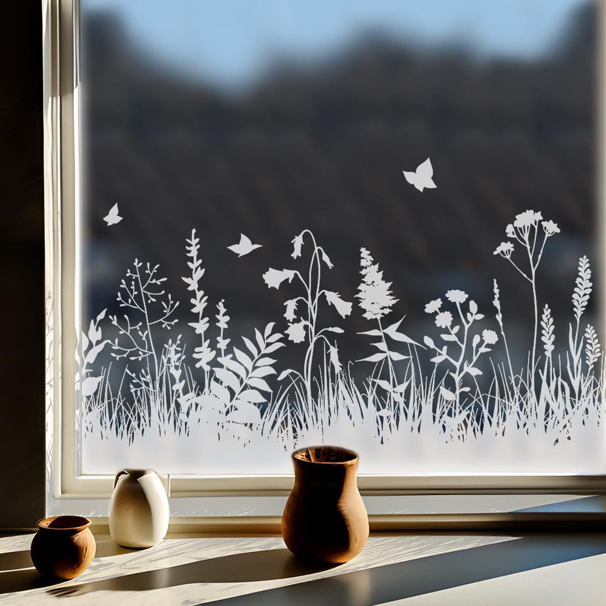 Weiße Blumen Fensterbilder - Frühlingsdeko für Fenster & Glastüren