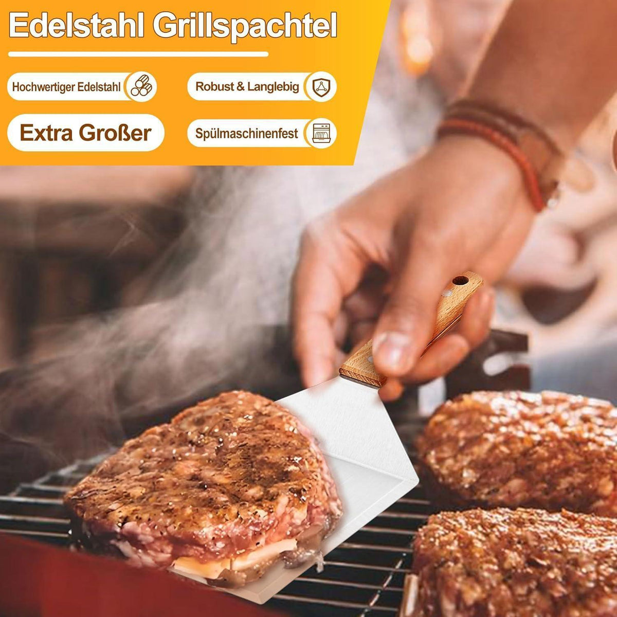 Grillspachtel Set Edelstahl mit Holzgriff – 2er Set